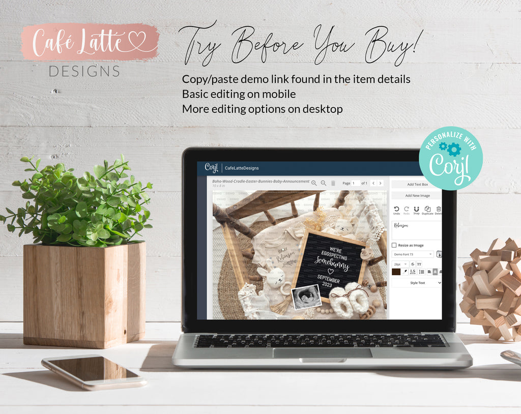 Easter Pregnancy Announcement For Social Media, Eggspecting Somebunny Digital Letter Board Template With Wood Cradle and Bunnies