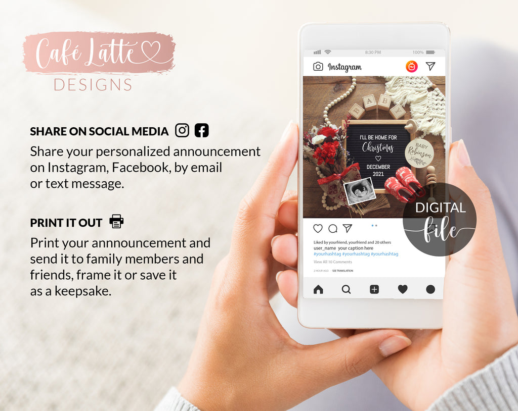 Editable Christmas Pregnancy Announcement Social Media, December Winter Baby, I'll Be Home For Christmas Letter Board, Digital Corjl DIY