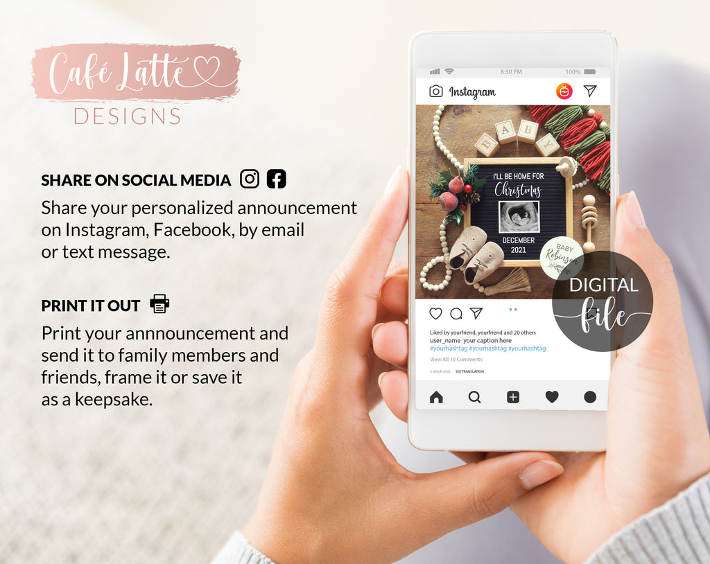 Editable Christmas Pregnancy Announcement Social Media, I'll Be Home For Christmas Letter Board, December Winter Baby, Digital Corjl DIY
