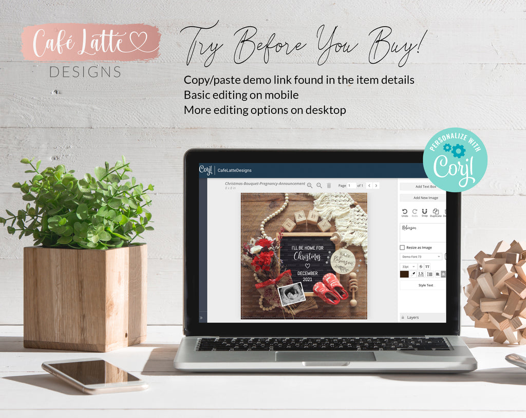 Editable Christmas Pregnancy Announcement Social Media, December Winter Baby, I'll Be Home For Christmas Letter Board, Digital Corjl DIY