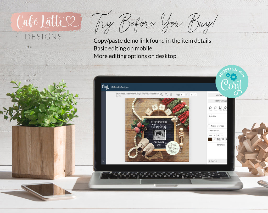 Editable Christmas Pregnancy Announcement Social Media, I'll Be Home For Christmas Letter Board, December Winter Baby, Digital Corjl DIY