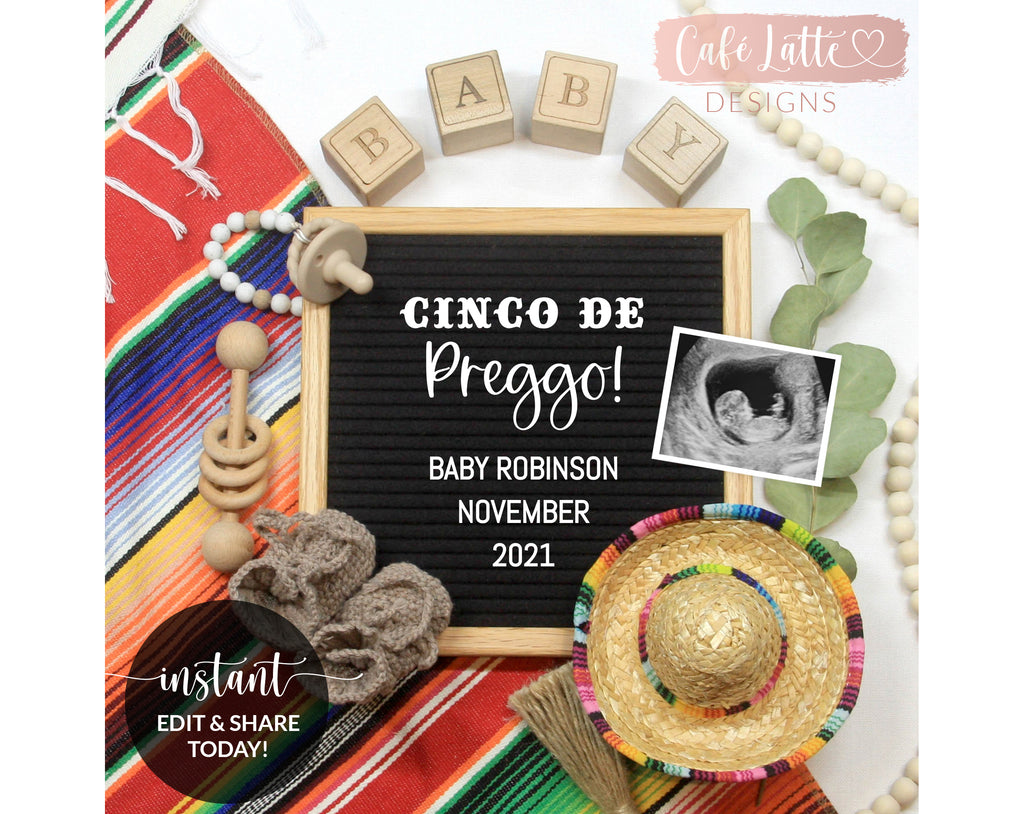 Editable Cinco de Preggo Pregnancy Announcement Social Media Digital Template, Cinco de Mayo Baby, Mexico Sombrero Reveal Instagram, DIY