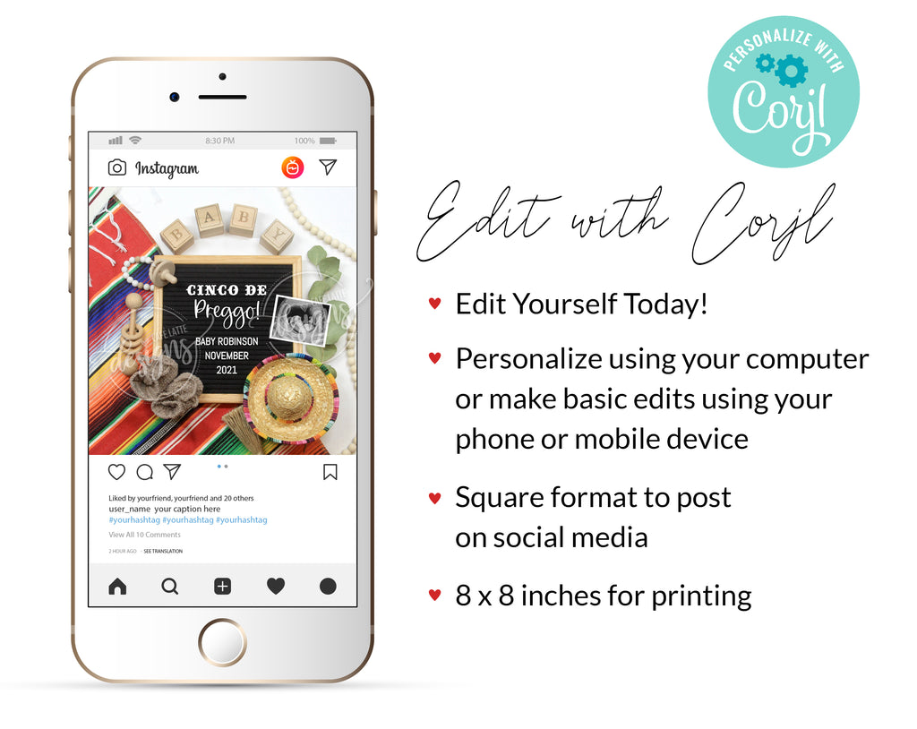 Editable Cinco de Preggo Pregnancy Announcement Social Media Digital Template, Cinco de Mayo Baby, Mexico Sombrero Reveal Instagram, DIY