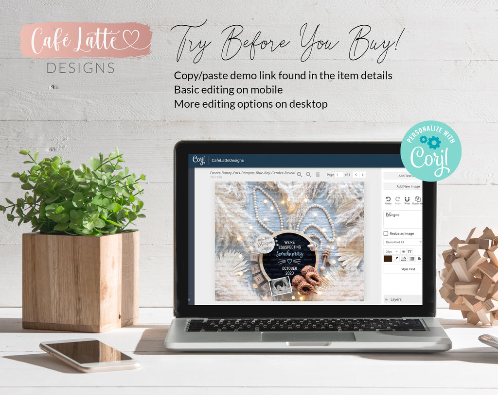 Easter boy baby gender reveal for social media, Easter boy pregnancy announcement digital image with big bunny ears, boho pampas and circle letter board, we are eggspecting somebunny, its a boy
