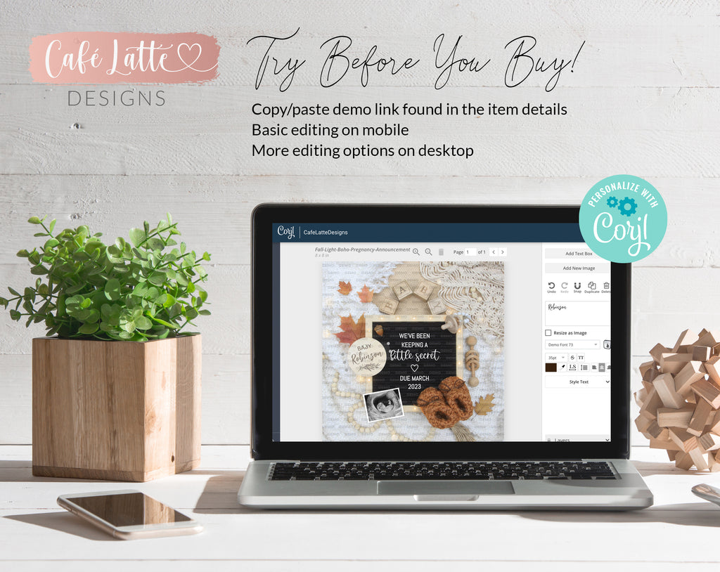 Digital Fall Pregnancy Announcement For Social Media, Autumn Thanksgiving Letter Board Boho Baby Reveal with Leaves, Editable Template DIY