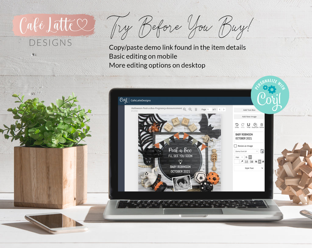 Editable Halloween October Fall pregnancy announcement digital template for social media peek a boo baby