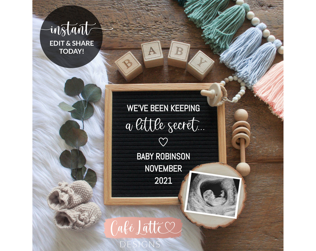 Editable Mothers Day Pregnancy Announcement Letter Board for Social Media Digital, Facebook Instagram Baby Reveal Ideas, Gender Neutral Template Printable, DIY Corjl Instant