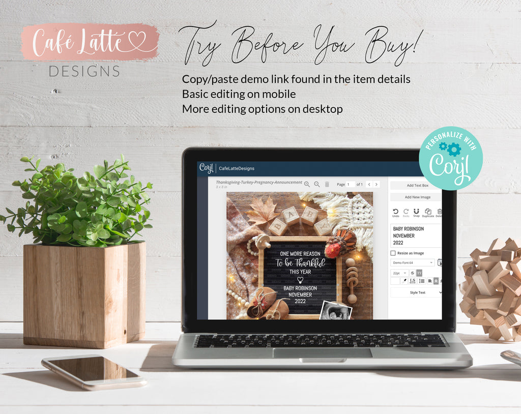 Editable pregnancy announcement for social media template Thanksgiving turkey with letter board boho fall autumn one more reason to be thankful this year