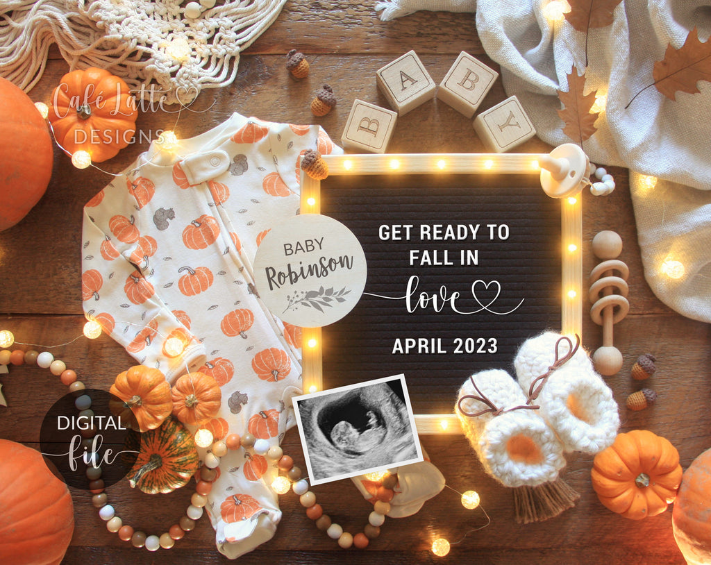 Fall Digital Pregnancy Announcement Social Media, Adding Little Pumpkin To Our Patch, Thanksgiving Thankful Baby Reveal, Boho Letter Board