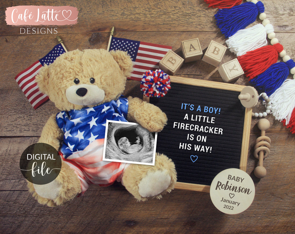 Digital Pregnancy Announcement Social Media, Its a Boy Fourth of July Baby Gender Reveal, Instagram Facebook, A Little Firecracker is Due