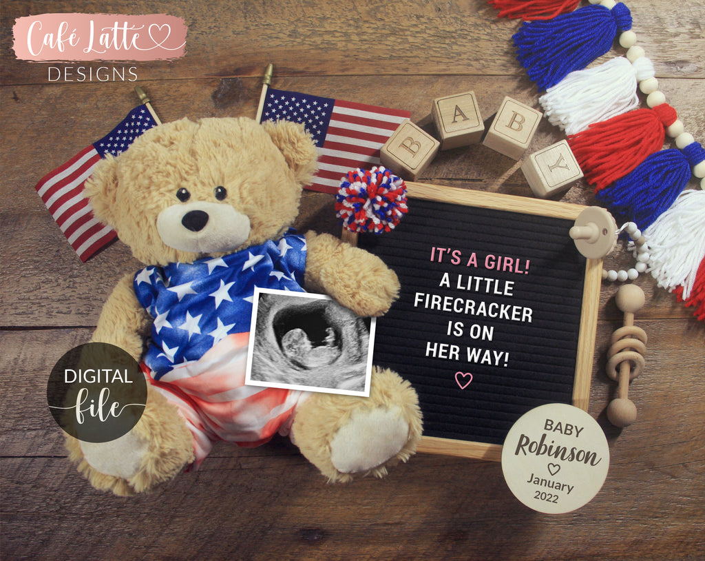 Digital Pregnancy Announcement Social Media, Its a Boy Fourth of July Baby Gender Reveal, Instagram Facebook, A Little Firecracker is Due
