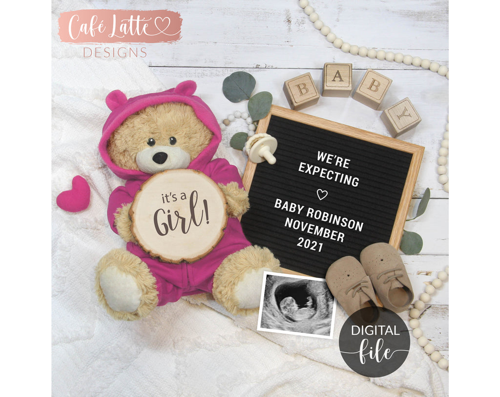 DIGITAL Girl Gender Reveal Pregnancy Announcement Social Media, MOTHERS DAY, May Spring Baby, Personalized Reveal Ideas Instagram Facebook