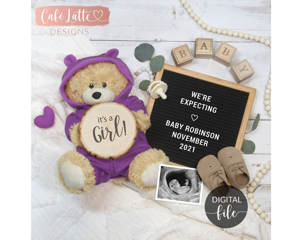DIGITAL Girl Gender Reveal Pregnancy Announcement Social Media, MOTHERS DAY, May Spring Baby, Personalized Reveal Ideas Instagram Facebook
