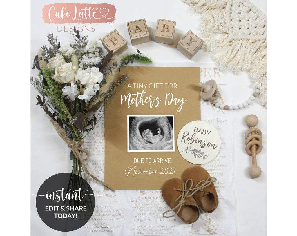 Editable Mothers Day Pregnancy Announcement for Social Media Digital, Facebook Instagram Baby Reveal Ideas, Gender Neutral Template Printable, DIY Corjl Instant