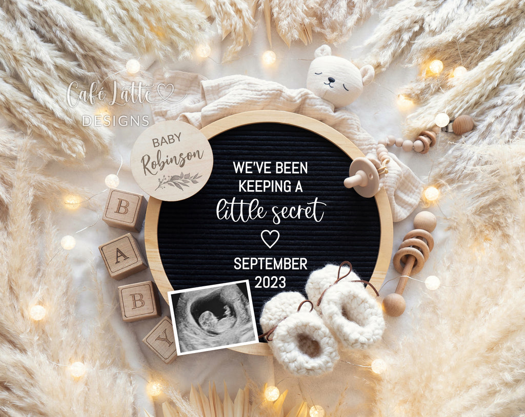 Baby Announcement Boho Gender Neutral Theme With Bear, Pampas and Circle Letter Board, Digital Editable Template DIY