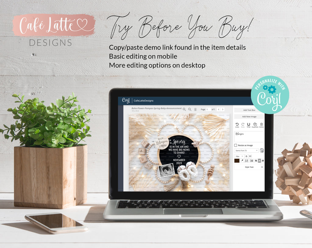 Spring baby announcement digital reveal for social media, spring boho pregnancy announcement digital image with pampas, flower and circle letter board, Spring is in the air and we have big news to share, editable diy template
