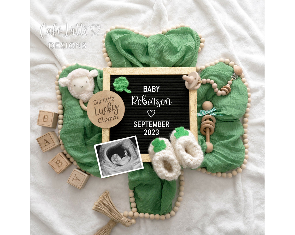 St Patricks Day Digital Pregnancy Announcement, St Patricks Editable Template Our Little Lucky Charm, Shamrocks Lamb, DIY