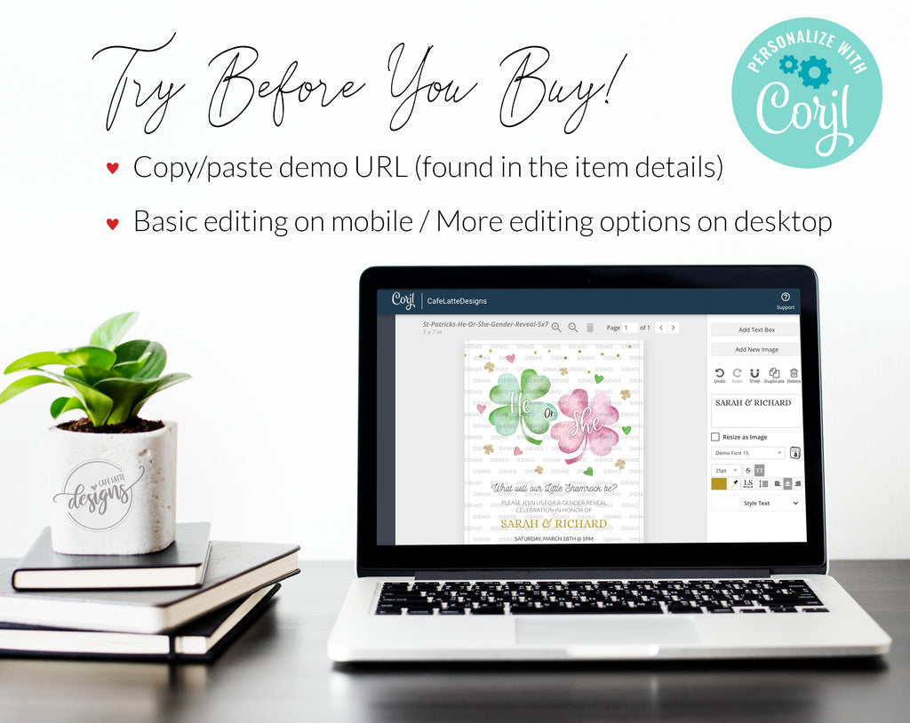 St Patrick's Day Gender Reveal Invitation, He Or She What Will Our Little Shamrock Be, Digital Editable Invitation Template