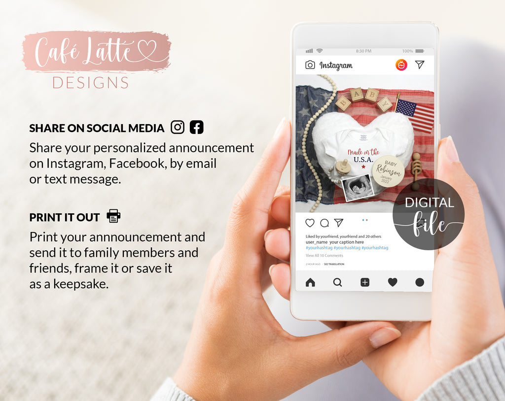 Editable Pregnancy Announcement Social Media, Made in the USA Digital Baby Announcement, Fourth of July Independence Day Baby, Printable DIY